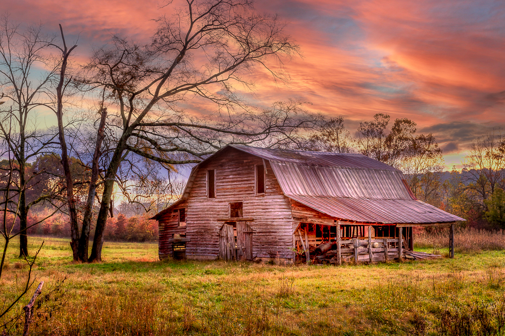 A old wooden barn in a meadow, Northern Alabama