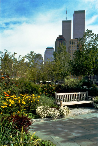 Photo, Twin Towers from Wagner Park, New York City, historical