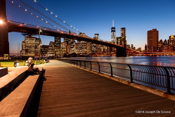 Brooklyn Bridge , the financial district and the World Trade Center