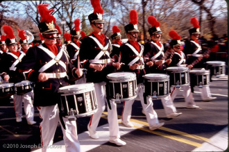 Band drum line on Central Park West, Macy's Thanksgiving Day Parade